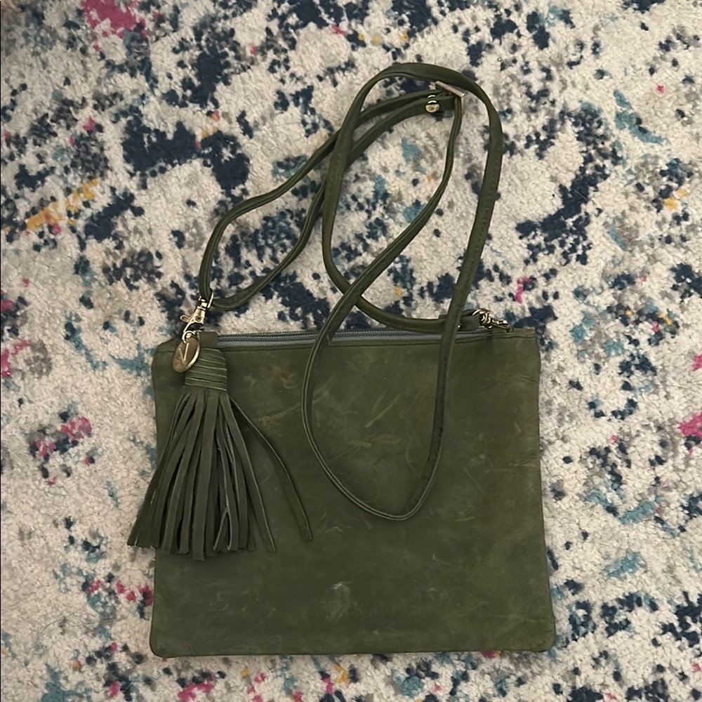 Elegant Olive Crossbody Bag with Tassel